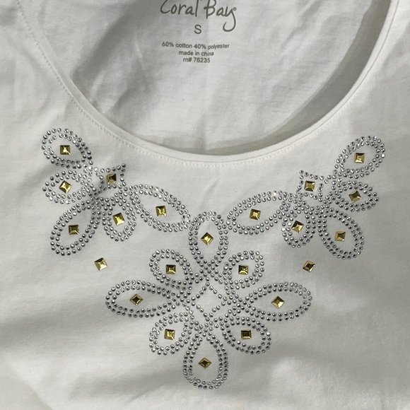 Coral Bay Embellished Cream Sleeveless Top Size S - Picture 5 of 5